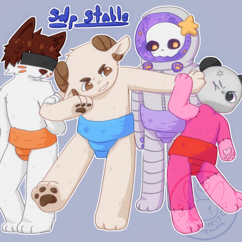 Four simple fullbody chibi furries. It's sleep deprived. I drew sleep deprived.