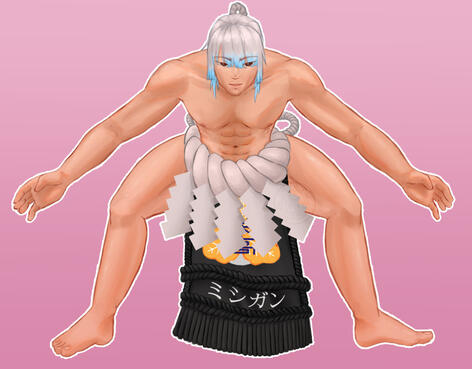 Fullbody drawing of a man in a kesho-mawashi